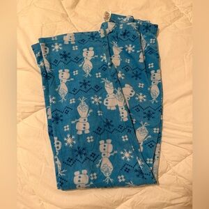 Disney Olaf Fleece Pajama Pants Blue Snowman Lounge Sleep Pants